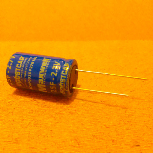 25F Capacitor. Super Capacitor. Ultra Capacitor. Applications include: High shock and vibration environments. Electric, Gas, Water Smart meters. Controllers. RF Radio Power. Storage Servers. Pulse Power. Camera flash systems. Energy Harvesting. GSM/GPRS Pulse applications. Wireless alarms. Remote metering. Scanners. Toys and Games. Backup Power Automotive subsystems. Wind turbine pitch control. Hybrid vehicles. Rail. Heavy industrial equipment. UPS & telecom systems. Back-Up Power. Regenerative Power. Burst Power. Quick Charge.Cold Starting.DIY. General.Industrial.